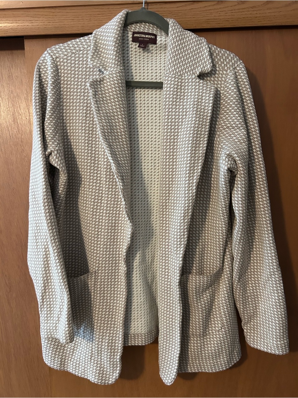 Johnston & Murphy Cream and Gray Knit Open-Front Coatigan